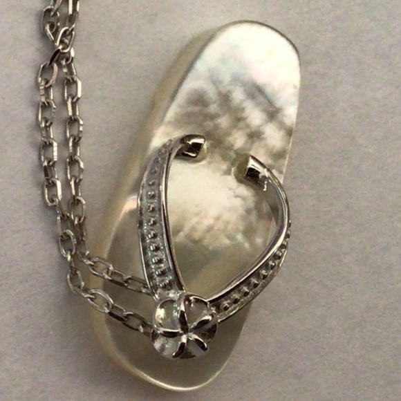 Mother-of-Pearl Flip Flop Sterling Necklace - Picture 1 of 5